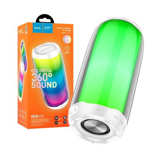 Coluna Sem Fio Luminoso 360° Hoco HC8 Pulsating com AUX/FM/USB BT 1800mAh Branco